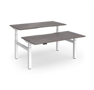 Elev8 Luxe Sit-Stand Back-To-Back Desks 1600mm x 800mm - White Frame / Grey Oak Top