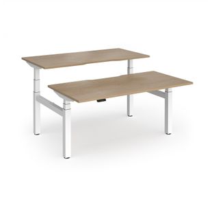 Elev8 Luxe Sit-Stand Back-To-Back Desks 1600mm x 800mm - White Frame / Kendal Oak Top
