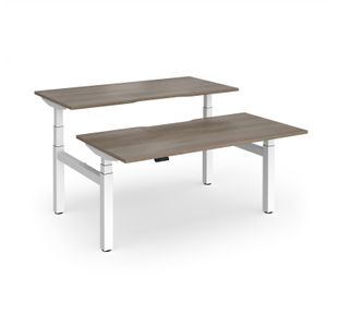 Elev8 Luxe Sit-Stand Back-To-Back Desks 1600mm x 800mm - White Frame / Nebraska Oak Top