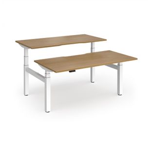 Elev8 Luxe Sit-Stand Back-To-Back Desks 1600mm x 800mm - White Frame / Oak Top