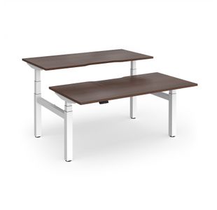 Elev8 Luxe Sit-Stand Back-To-Back Desks 1600mm x 800mm - White Frame / Walnut Top