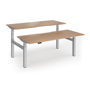 Elev8 Luxe Sit-Stand Back-To-Back Desks 1800mm x 800mm - Silver Frame / Beech Top
