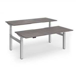 Elev8 Luxe Sit-Stand Back-To-Back Desks 1800mm x 800mm - Silver Frame / Grey Oak Top
