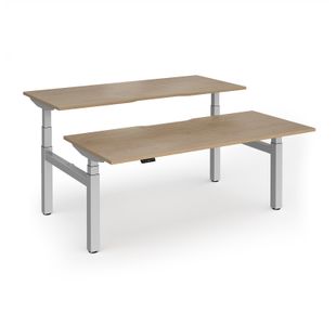 Elev8 Luxe Sit-Stand Back-To-Back Desks 1800mm x 800mm - Silver Frame / Kendal Oak Top