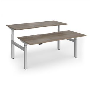 Elev8 Luxe Sit-Stand Back-To-Back Desks 1800mm x 800mm - Silver Frame / Nebraska Oak Top