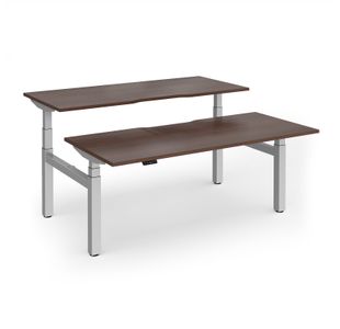 Elev8 Luxe Sit-Stand Back-To-Back Desks 1800mm x 800mm - Silver Frame / Walnut Top