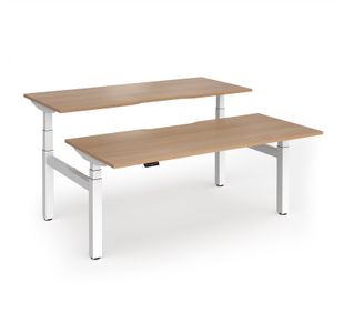 Elev8 Luxe Sit-Stand Back-To-Back Desks 1800mm x 800mm - White Frame / Beech Top