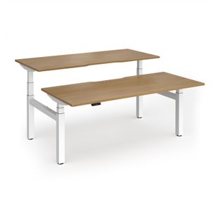 Elev8 Luxe Sit-Stand Back-To-Back Desks 1800mm x 800mm - White Frame / Oak Top