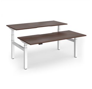 Elev8 Luxe Sit-Stand Back-To-Back Desks 1800mm x 800mm - White Frame / Walnut Top