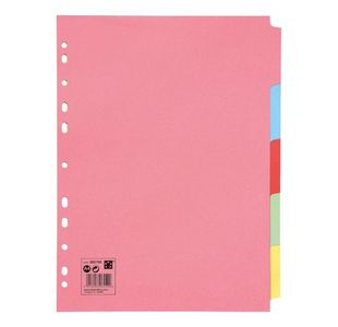5 Star Office Subject Dividers 5-Part Recycled Card Multipunched 155gsm A4 Assorted