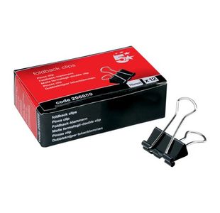 5 Star Office Foldback Clips 19mm Black (Pack of 12)