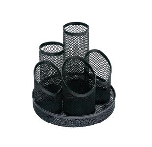 5 Star 5 Compartment Wire Mesh Desk Tidy Scratch Resistant Non-Marking Base Black 319612