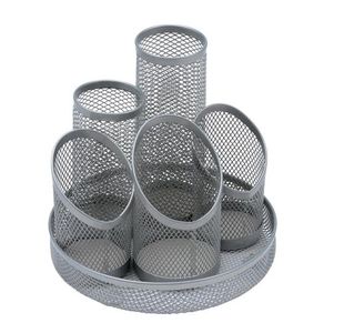 5 Star Office Desk Tidy Wire Mesh Scratch Resistant Non-Marking Base 5 Compartment Silver