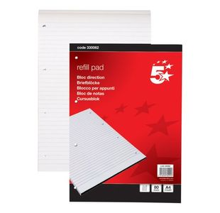 5 Star Office Refill Pad Headbound 60gsm Ruled Punched 4 Holes 160pp A4 Red (Pack of 10)