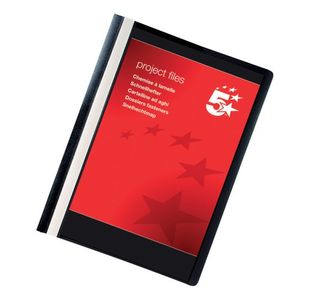 5 Star Office Project Flat File Lightweight Polypropylene with Indexing Strip A4 Black (Pack of 5)