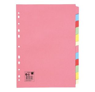 5 Star Office Subject Dividers 12-Part Recycled Card Multipunched 155gsm A4 Assorted