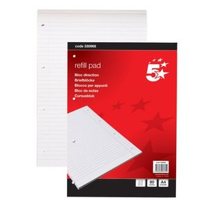 5 Star Office Refill Pad Headbound 60gsm Ruled Margin Punched 4 Hole 160pp A4 Red/White (Pack of 10)