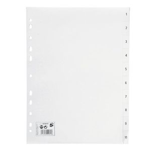5 Star Office Index 1-10 Polypropylene Multipunched Reinforced Holes 120 Micron A4 White