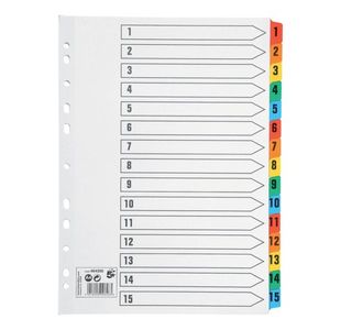 5 Star Office Index 1-15 Multipunched Mylar-reinforced Multicolour-Tabs 160gsm A4 White