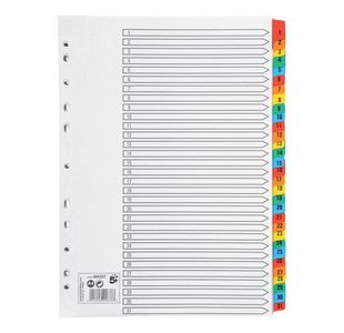 5 Star Office Index 1-31 Multipunched Mylar-reinforced Multicolour-Tabs 160gsm A4 White