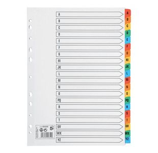 5 Star Office Index A-Z 20-Part Multipunched Mylar-reinforced Multicolour Tabs 160gsm A4 White