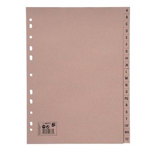 5 Star Eco Index A-Z Recycled Card Multipunched 150gsm A4 Buff (Pack of 20)