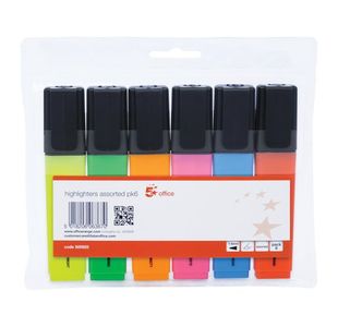 5 Star Office Highlighter Chisel Tip 1-5mm Line Wallet Assorted (Pack of 6)