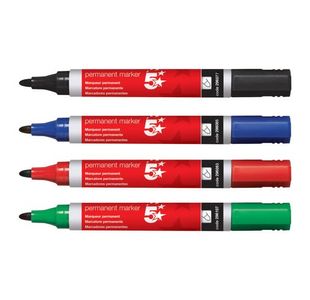 5 Star Permanent Marker Xylene/Toluene-free Smear Proof Bullet Tip Ast (Pack of 4)