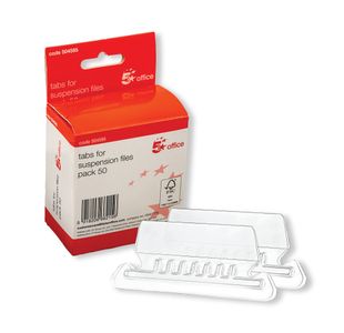 5 Star Office Plastic Tabs for Suspension File Clear (Pack of 50)