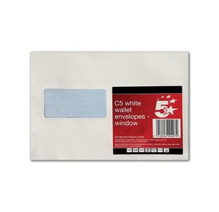 5 Star C5 Envelopes Window Pocket Peel and Seal 80gsm White (Pack of 25) FS600407