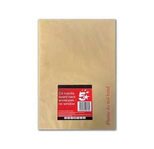 5 Star C4 Envelopes Board Backed Peel and Seal 120gsm Manilla (Pack of 10) FS600618