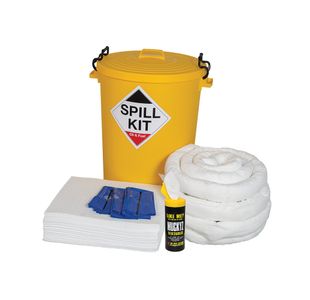 5 Star Oil/Fuel Spill Kit in a Yellow Plastic Drum 90L White FS636638