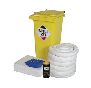 5 Star Oil/Fuel Spill Kit in Yellow Wheelie Bin 120L White FS636843