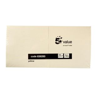 5 Star Sticky Notes Repositionable Yellow 76x76mm (Pack of 12) 638280