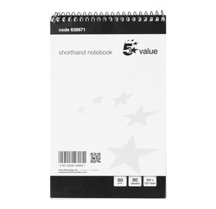 5 Star Shorthand Pad Wirebound 60gsm Ruled 160pp 127x200mm Black/White (Pack of 10)