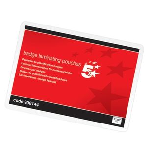 5 Star Office Laminating Pouches 250 Micron Badge Size67X97Mm) Gloss (Pack of 100)