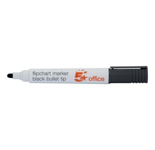 5 Star Office Flipchart Marker Bullet Tip Water-based 2mm Line Black (Pack of 12)