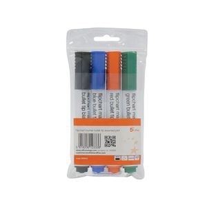 5 Star Flipchart Marker Bullet Tip Water-based 2mm Line Wallet Assorted (Pack of 4) 909922