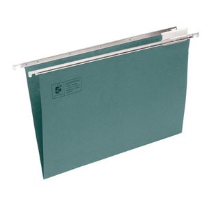 5 Star Office Suspension File with Tabs and Inserts Manilla 15mm V-base 180gsm A4 Green (Pack of 50)