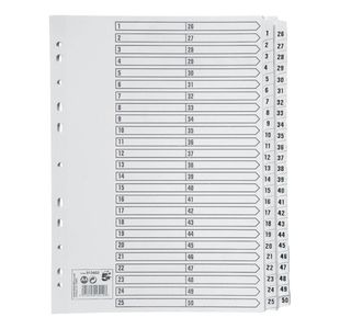 5 Star Office Index 1-50 Multipunched Mylar-reinforced Strip Tabs 160gsm A4 White