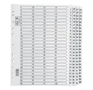5 Star Office Index 1-100 Multipunched Mylar-reinforced Strip Tabs 160gsm A4 White