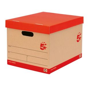 5 Star Office Storage Box with Lid Self-Assembly Kraft 321x392x291mm Red/Brown (Pack of 10)