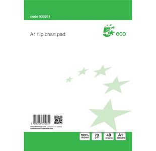 5 Star Eco Recycled Flipchart Pad Perforated 40 Sheets A1 Green/White (Pack of 5)