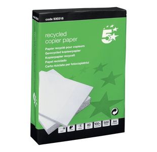 5 Star Eco Copier Paper Recycled 80gsm A4 White Ream-Wrapped (Pack of 5)