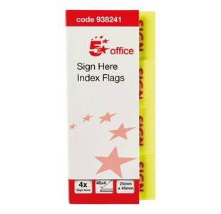 5 Star Office Sign Here Index Flags Tab Red Arrow 46x25mm (Pack of 5)
