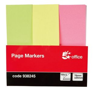 5 Star Office Index Neon Paper Page Markers 25x76mm 100 Sheets per Pad Assorted