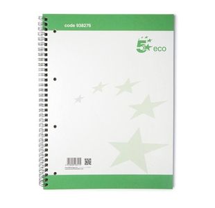 5 Star Spiral Pad Ruled Recycled Margin Perforated 4 Holes 100pp A4+ Green/White (Pack of 10)