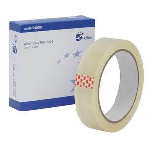 5 Star Easy Tear Tape PP 3in Core 24mmx66m Clear (Pack of 6)