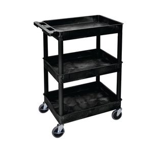 Multipurpose 3 Shelf Trolley with Uprights Moulded Polyethylene 150kg Capacity Black GI937L