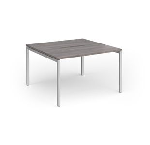 Connex Goal-Post 1200 x 1200 x 725mm Back to Back Desk (2 x 1200mm) - Silver Frame / Grey Oak Top